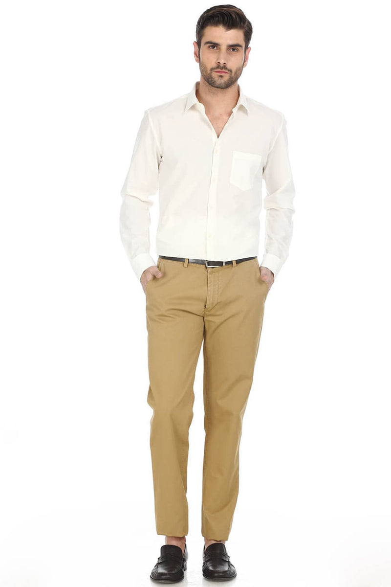 BASICS SLIM FIT WEAVE RIBBED TROUSERS