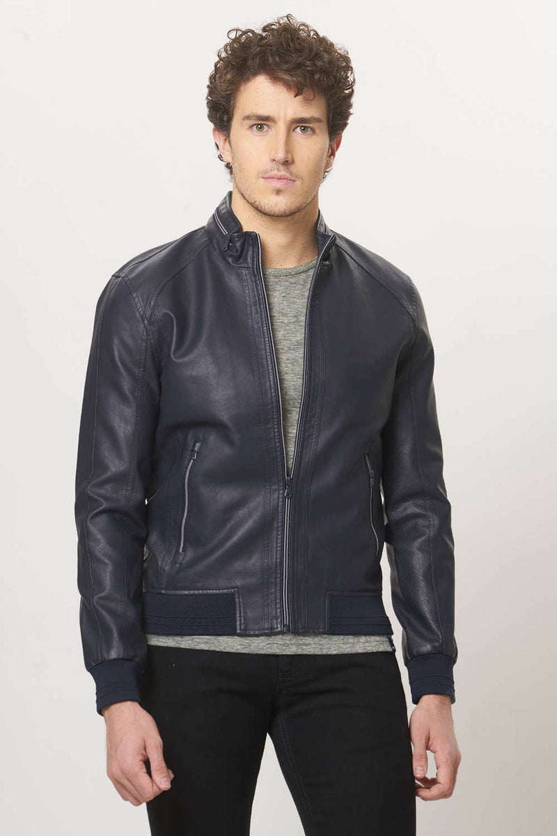 BASICS COMFORT FIT FAUX LEATHER JACKET