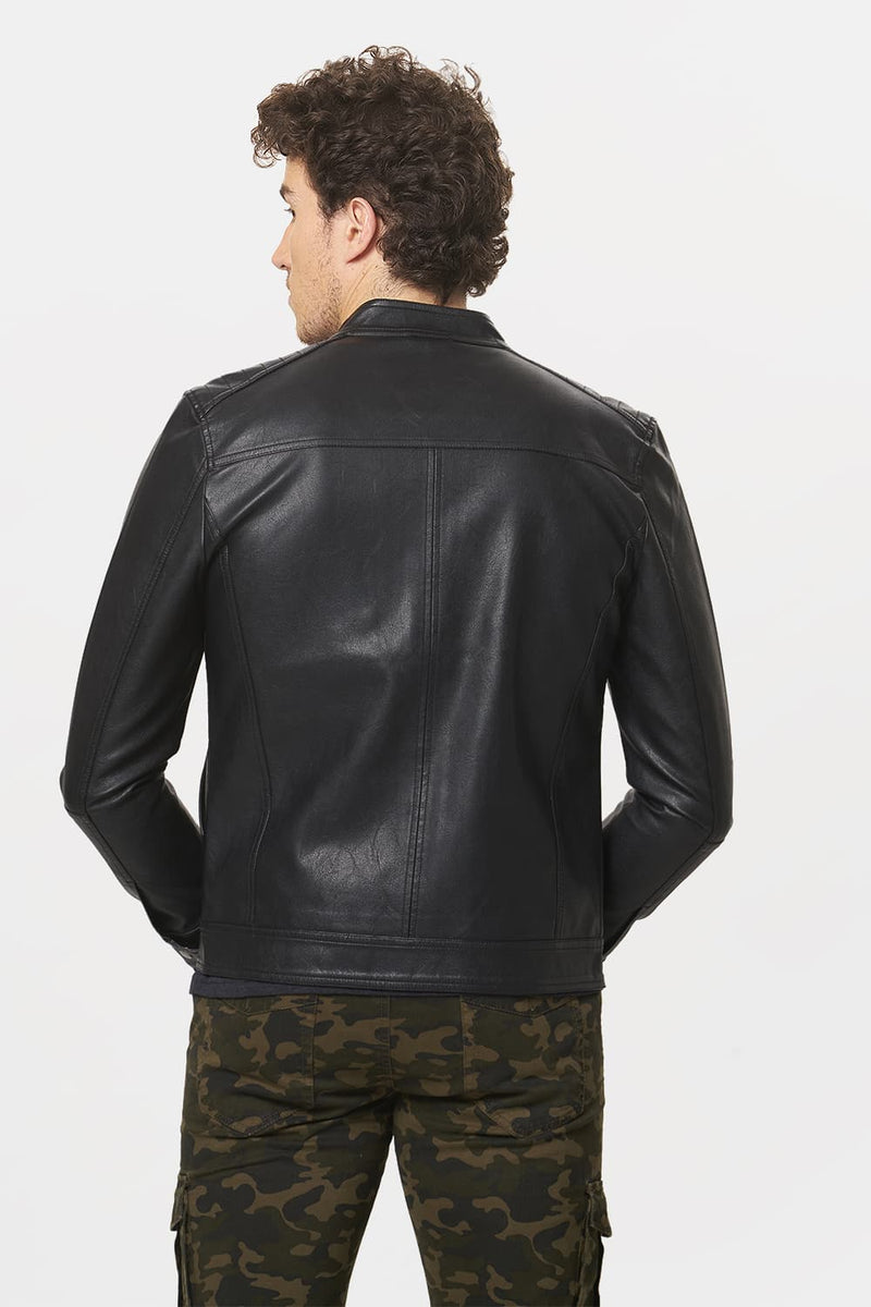 BASICS COMFORT FIT FAUX LEATHER JACKET