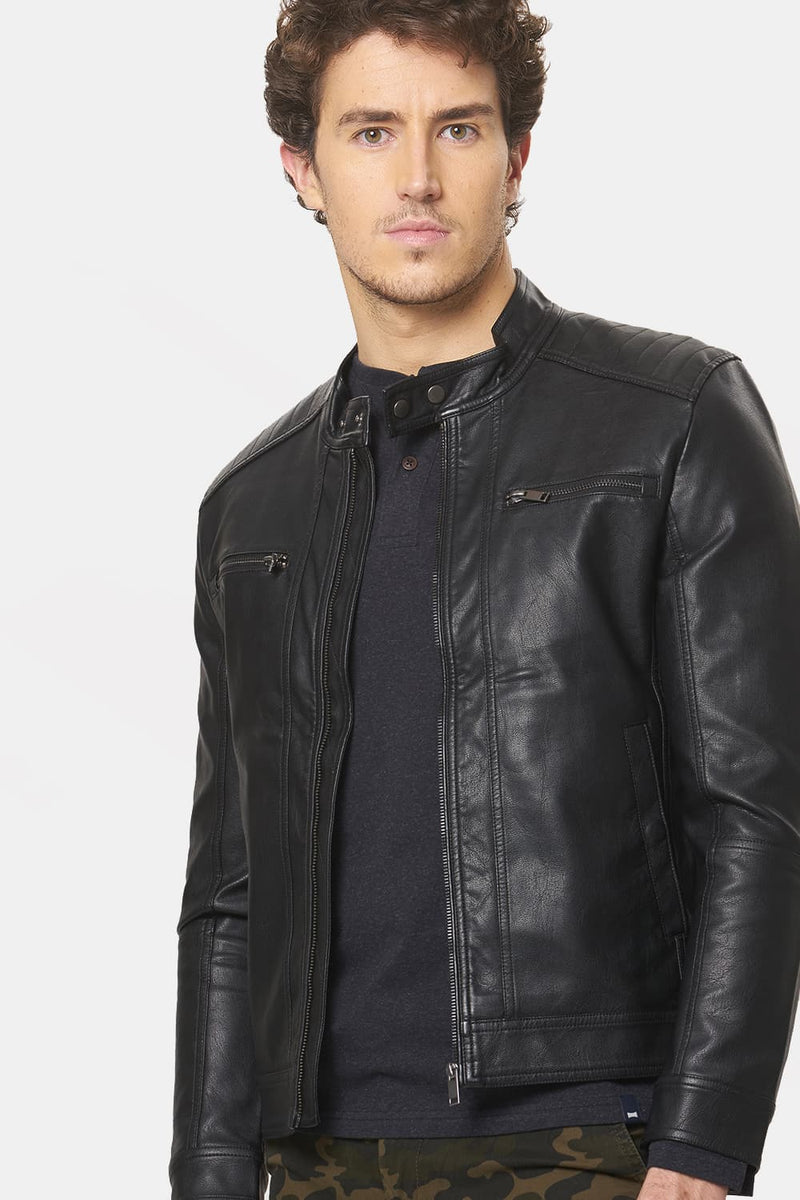 BASICS COMFORT FIT FAUX LEATHER JACKET