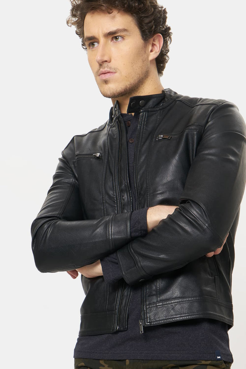 BASICS COMFORT FIT FAUX LEATHER JACKET