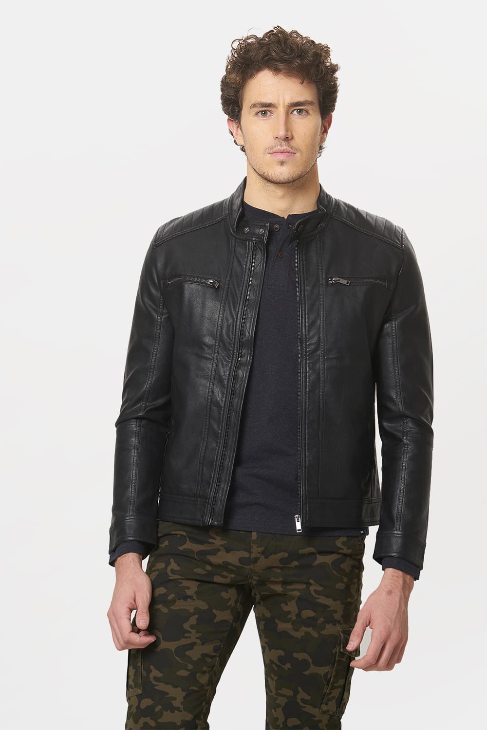 BASICS COMFORT FIT FAUX LEATHER JACKET