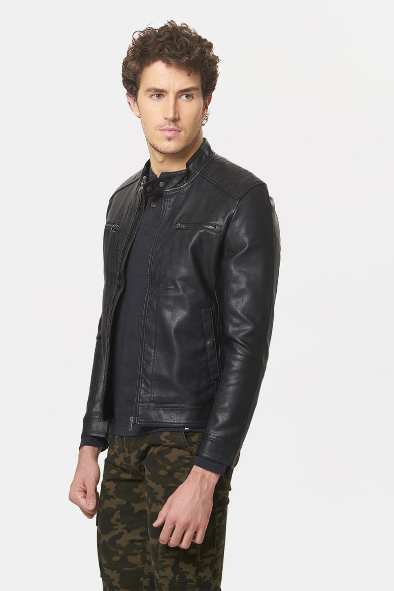 BASICS COMFORT FIT FAUX LEATHER JACKET