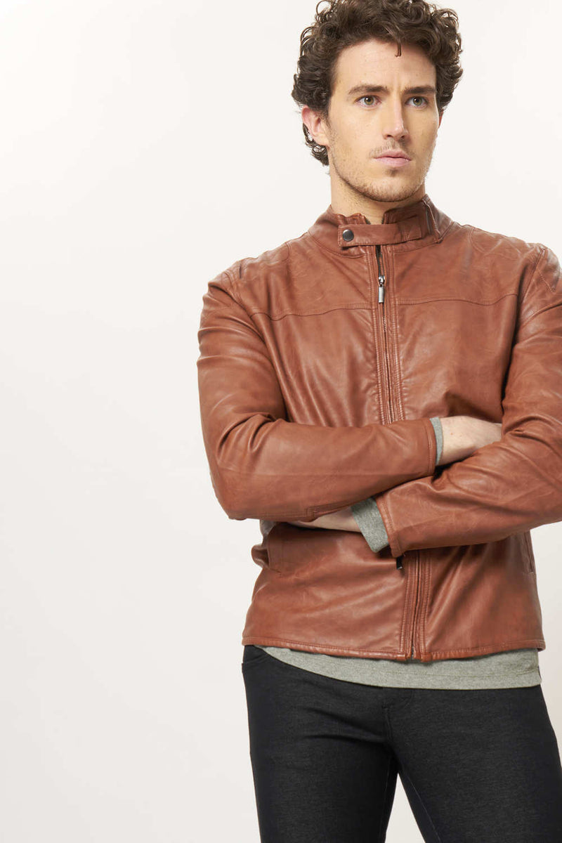 BASICS COMFORT FIT FAUX LEATHER JACKET