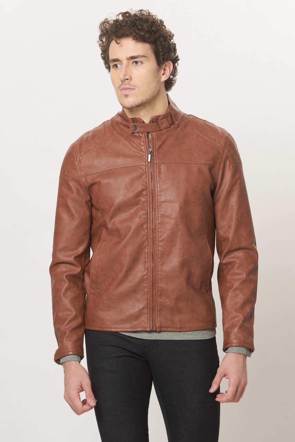 BASICS COMFORT FIT FAUX LEATHER JACKET