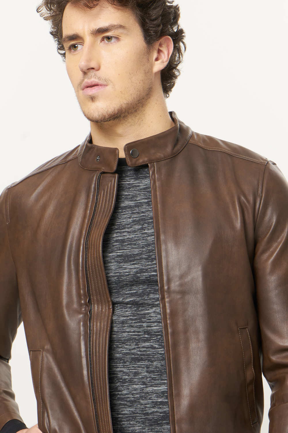 BASICS COMFORT FIT FAUX LEATHER JACKET