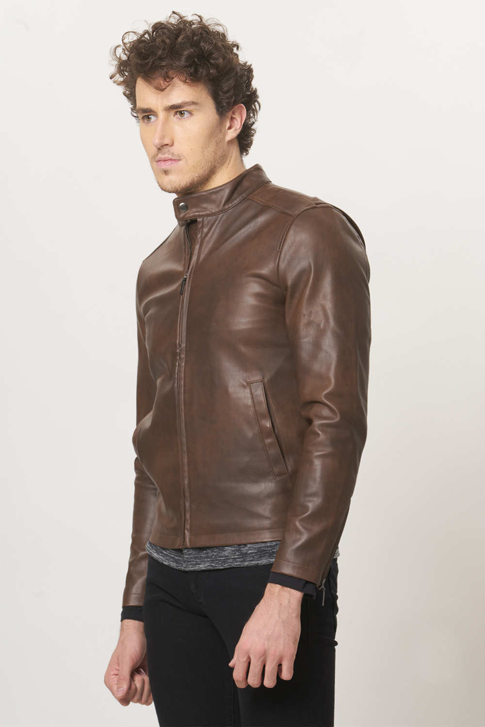 BASICS COMFORT FIT FAUX LEATHER JACKET