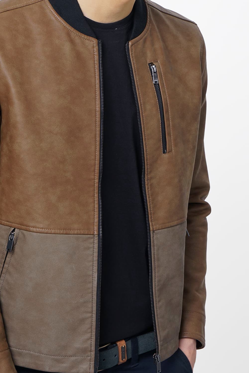 BASICS COMFORT FIT FAUX LEATHER JACKET