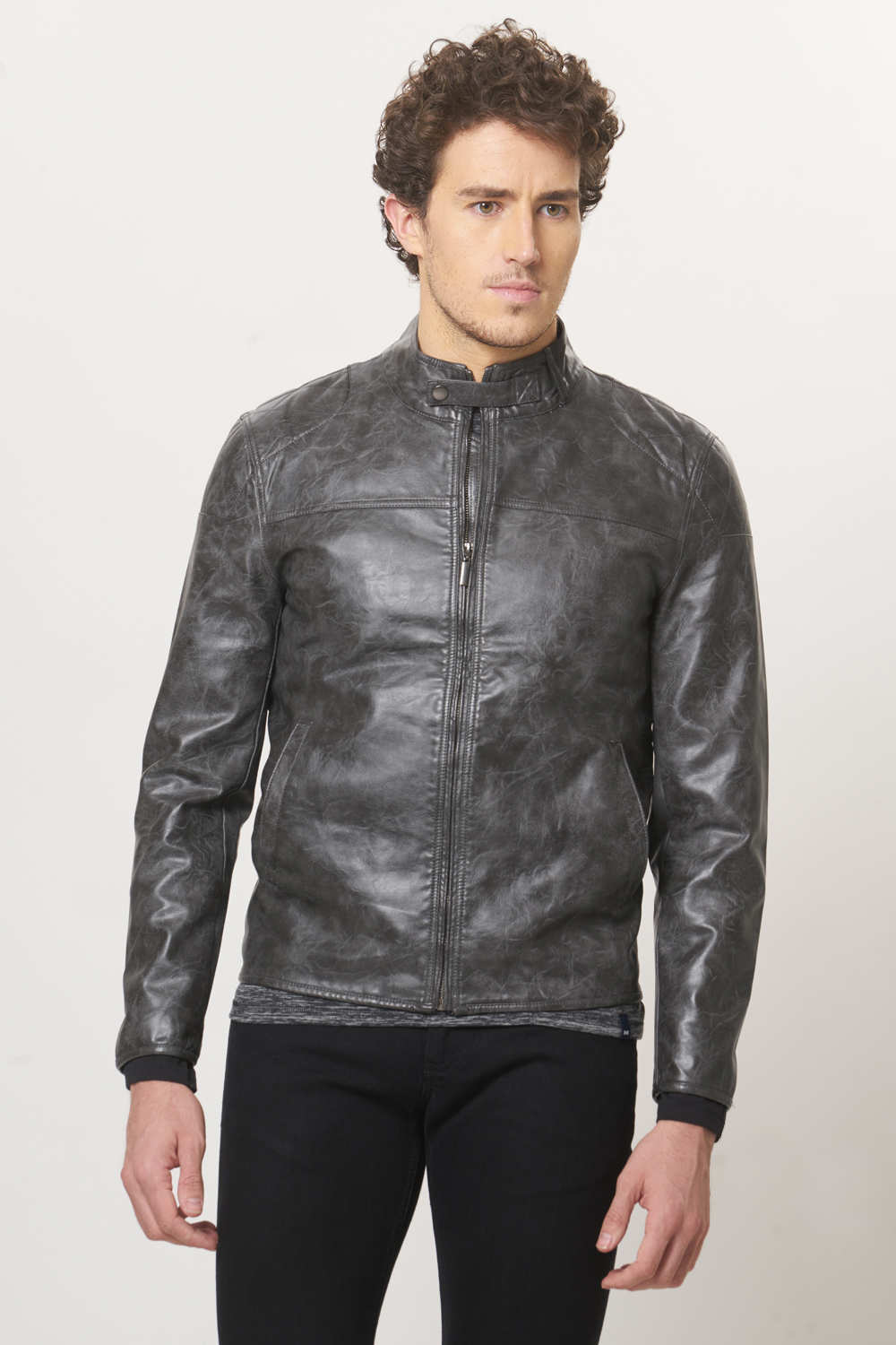 BASICS COMFORT FIT FAUX LEATHER JACKET