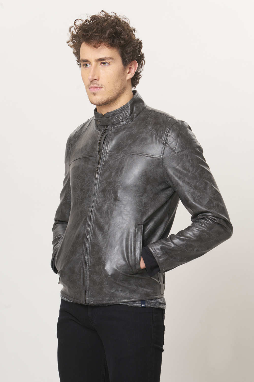 BASICS COMFORT FIT FAUX LEATHER JACKET