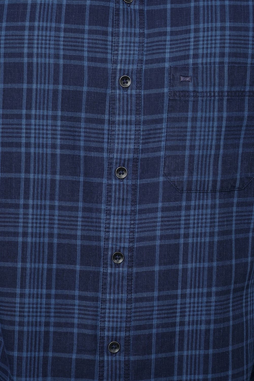 BASICS SLIM FIT INDIGO CHECKS SHIRT