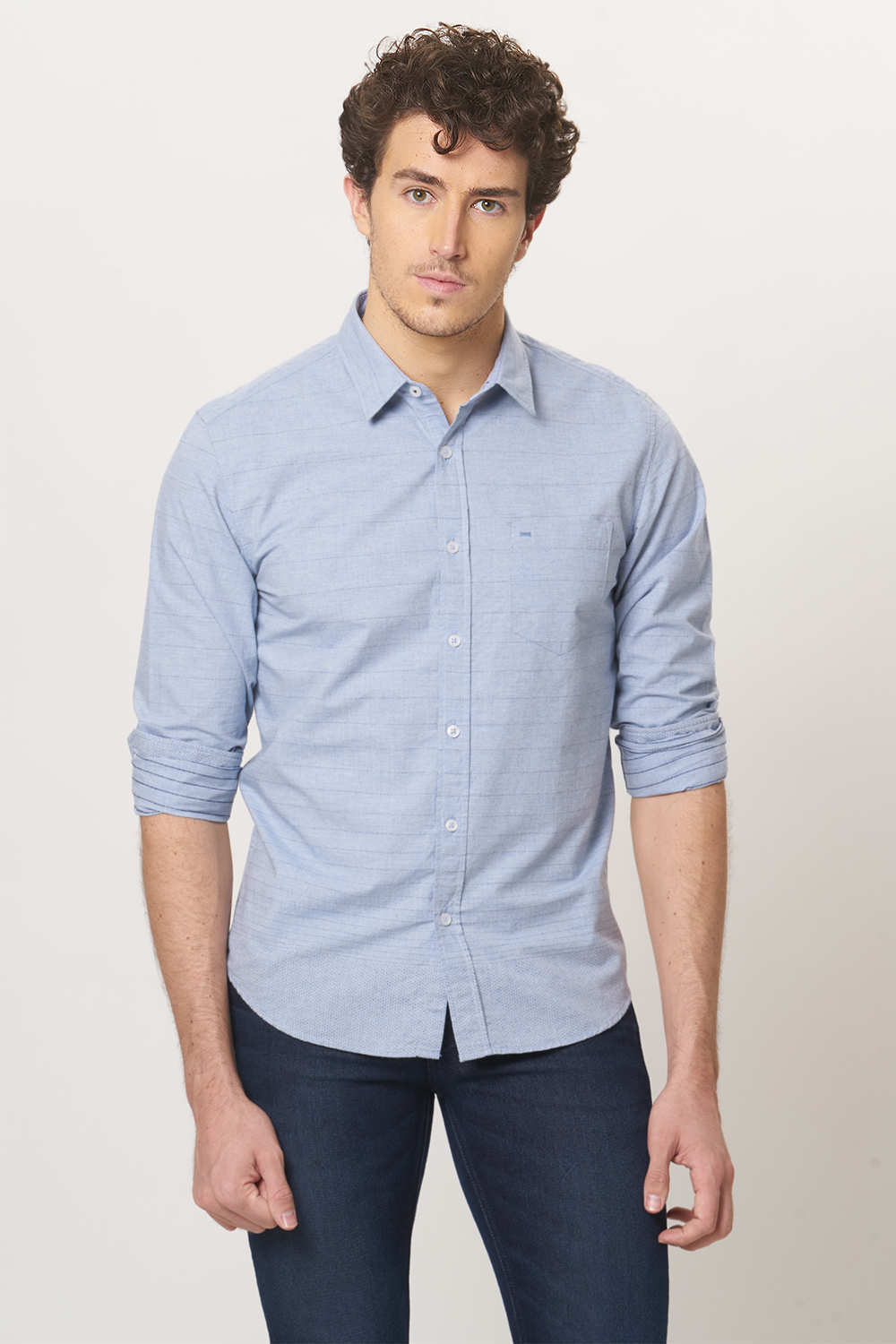 BASICS SLIM FIT WEFT STRIPES SHIRT