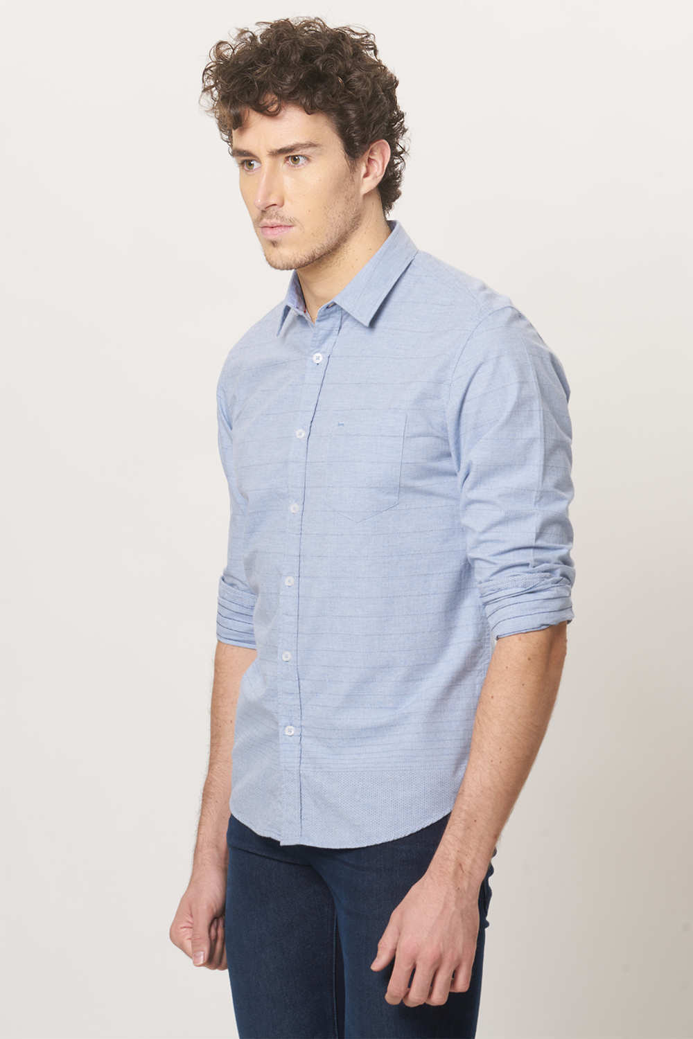 BASICS SLIM FIT WEFT STRIPES SHIRT