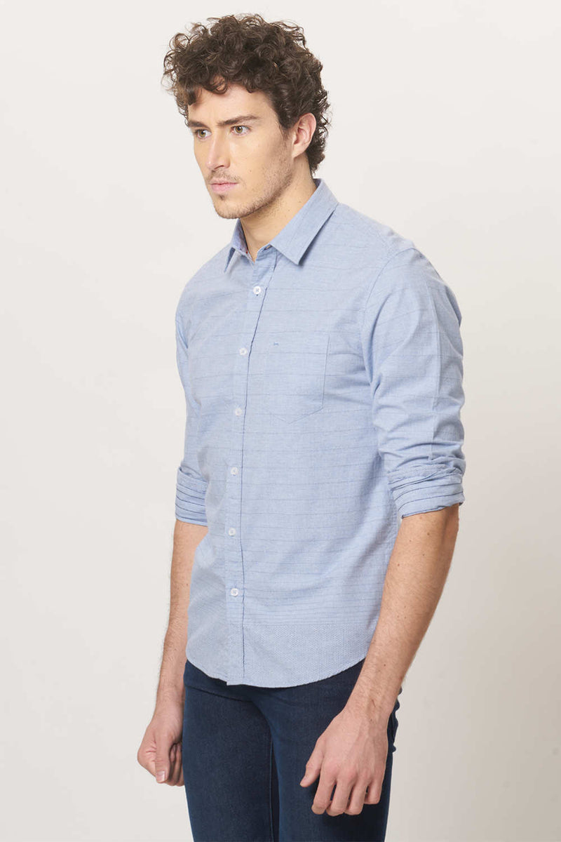 BASICS SLIM FIT WEFT STRIPES SHIRT