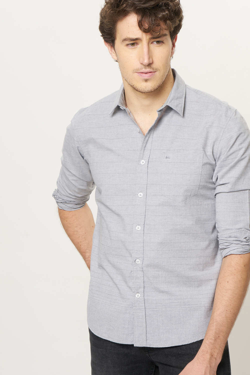 BASICS SLIM FIT WEFT STRIPES SHIRT