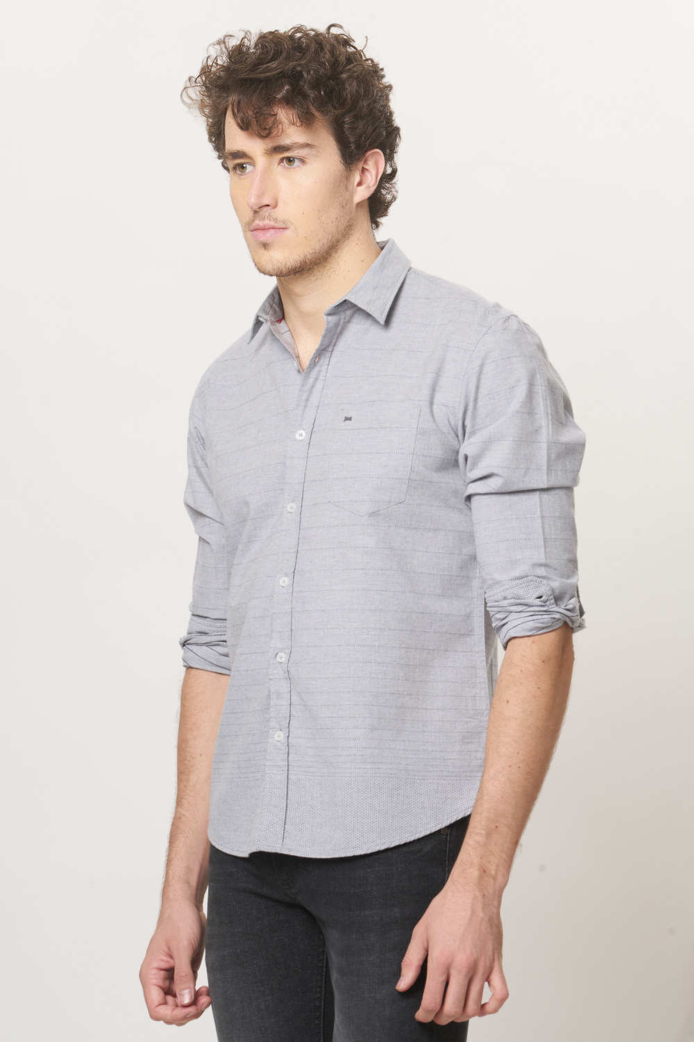 BASICS SLIM FIT WEFT STRIPES SHIRT