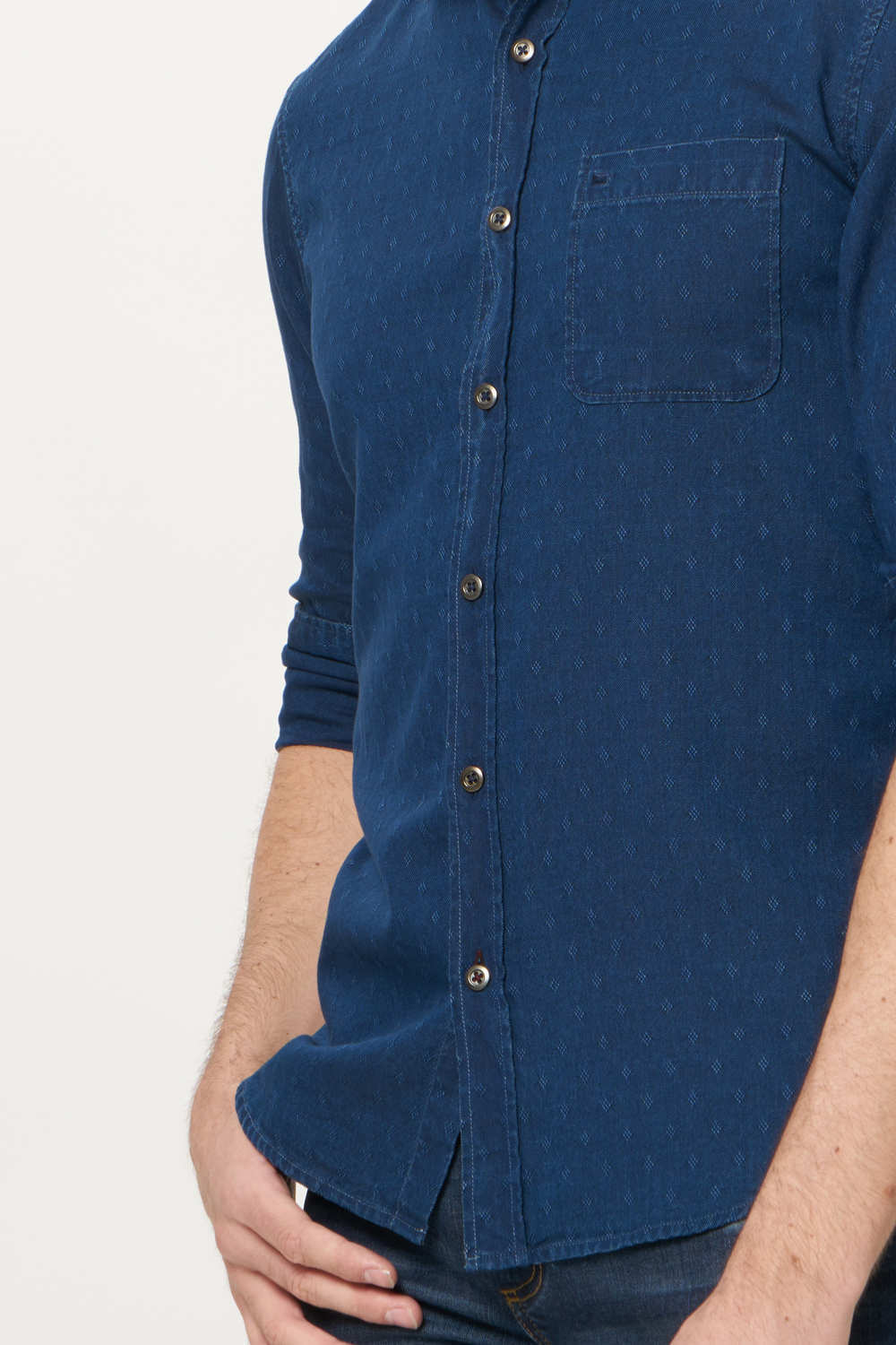 BASICS SLIM FIT INDIGO DOBBY SHIRT