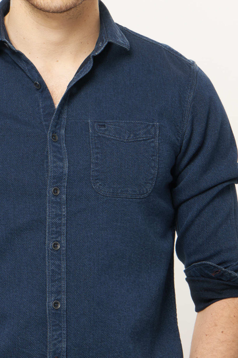 BASICS SLIM FIT CHAMBRAY SHIRT