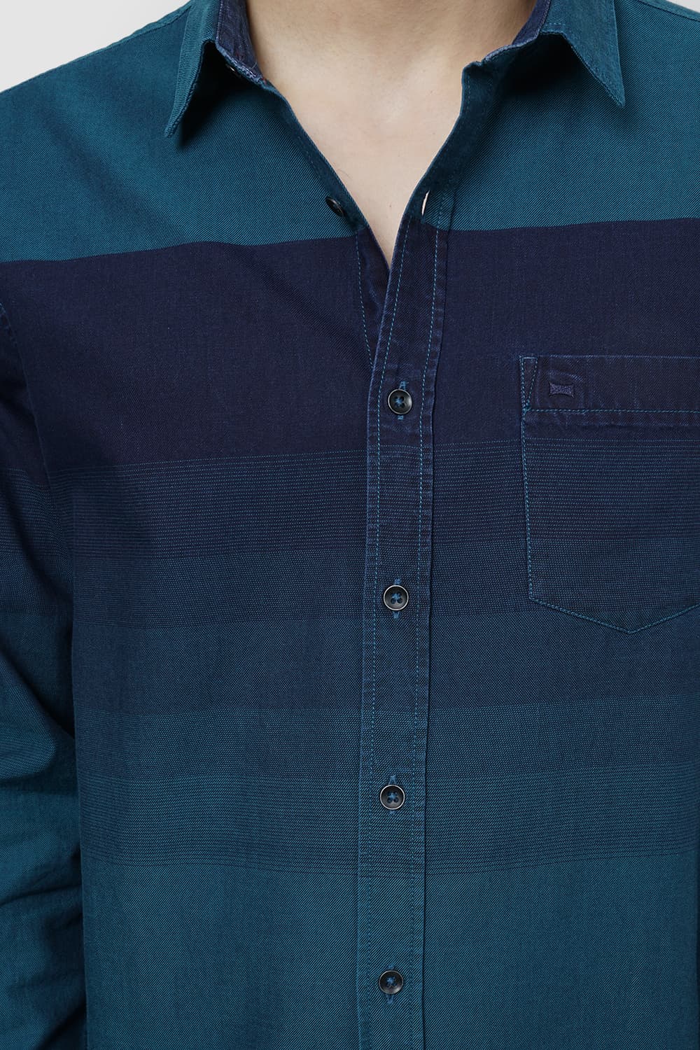 BASICS SLIM FIT WEFT STRIPE SHIRT