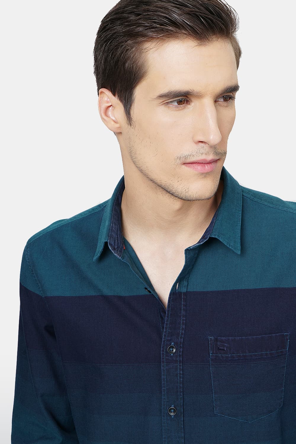 BASICS SLIM FIT WEFT STRIPE SHIRT