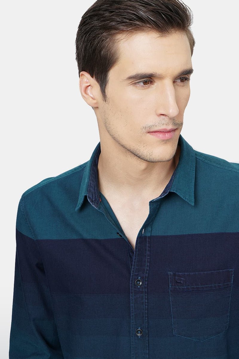 BASICS SLIM FIT WEFT STRIPE SHIRT