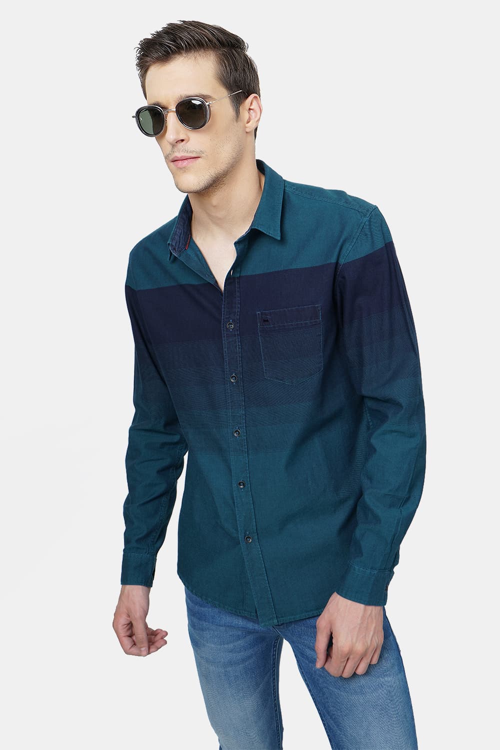 BASICS SLIM FIT WEFT STRIPE SHIRT