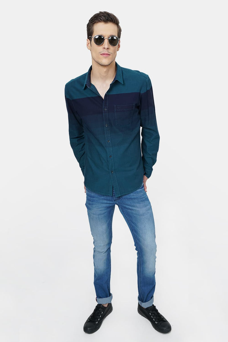 BASICS SLIM FIT WEFT STRIPE SHIRT