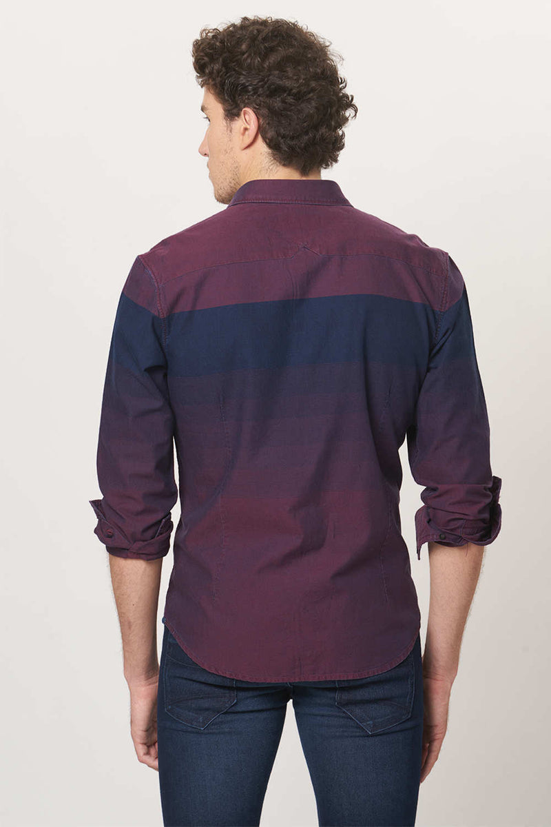 BASICS SLIM FIT WEFT STRIPE SHIRT