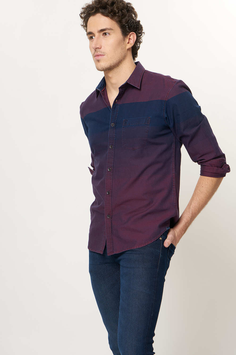 BASICS SLIM FIT WEFT STRIPE SHIRT