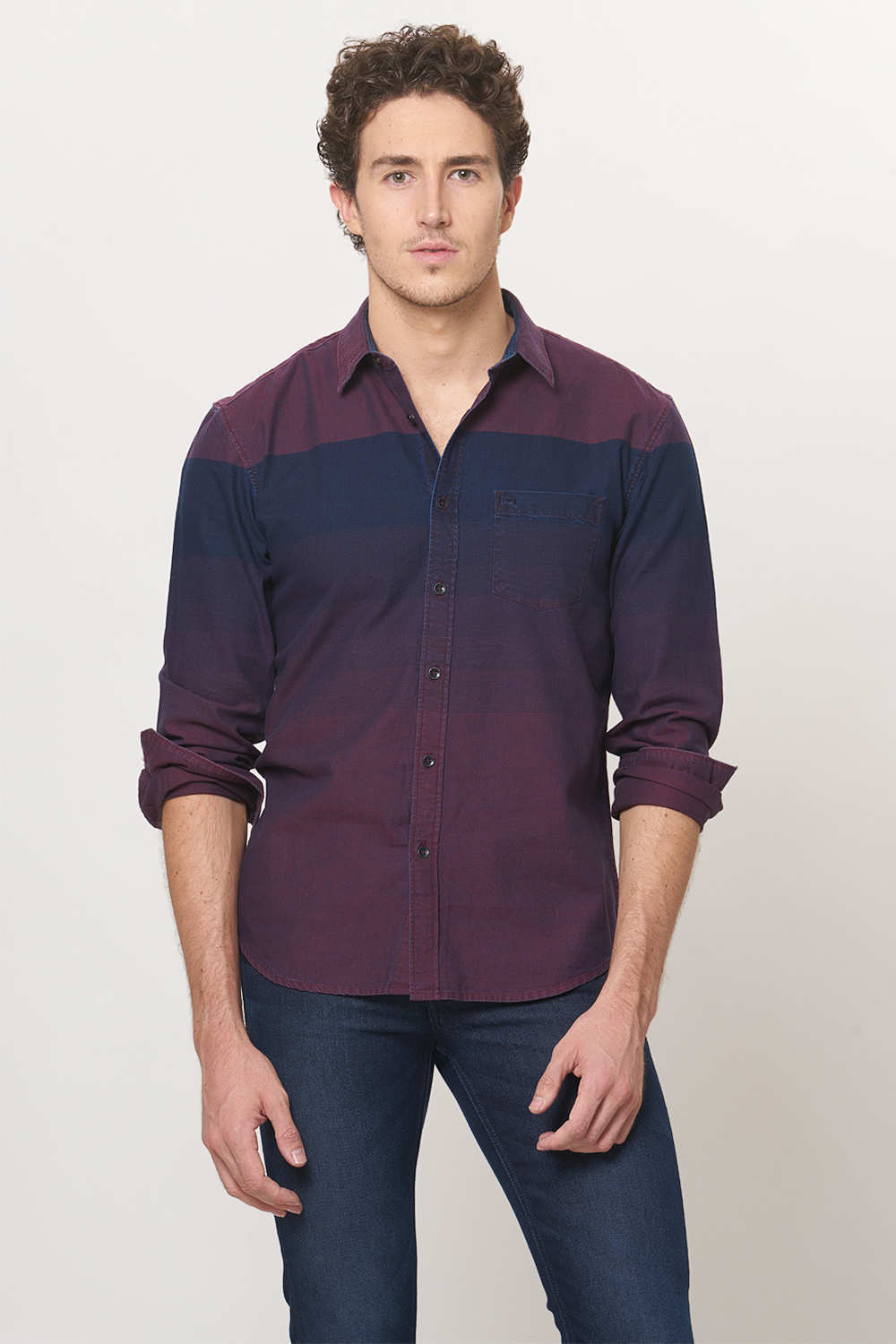 BASICS SLIM FIT WEFT STRIPE SHIRT