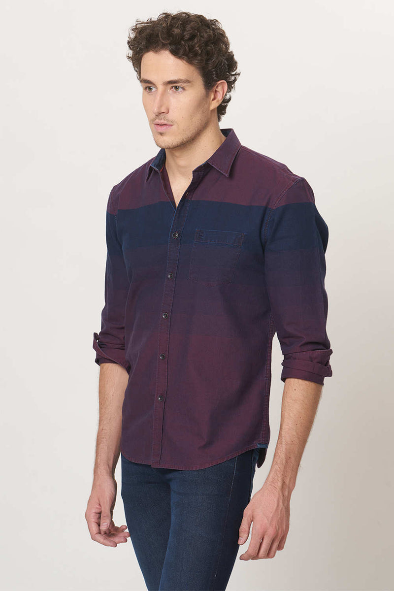 BASICS SLIM FIT WEFT STRIPE SHIRT