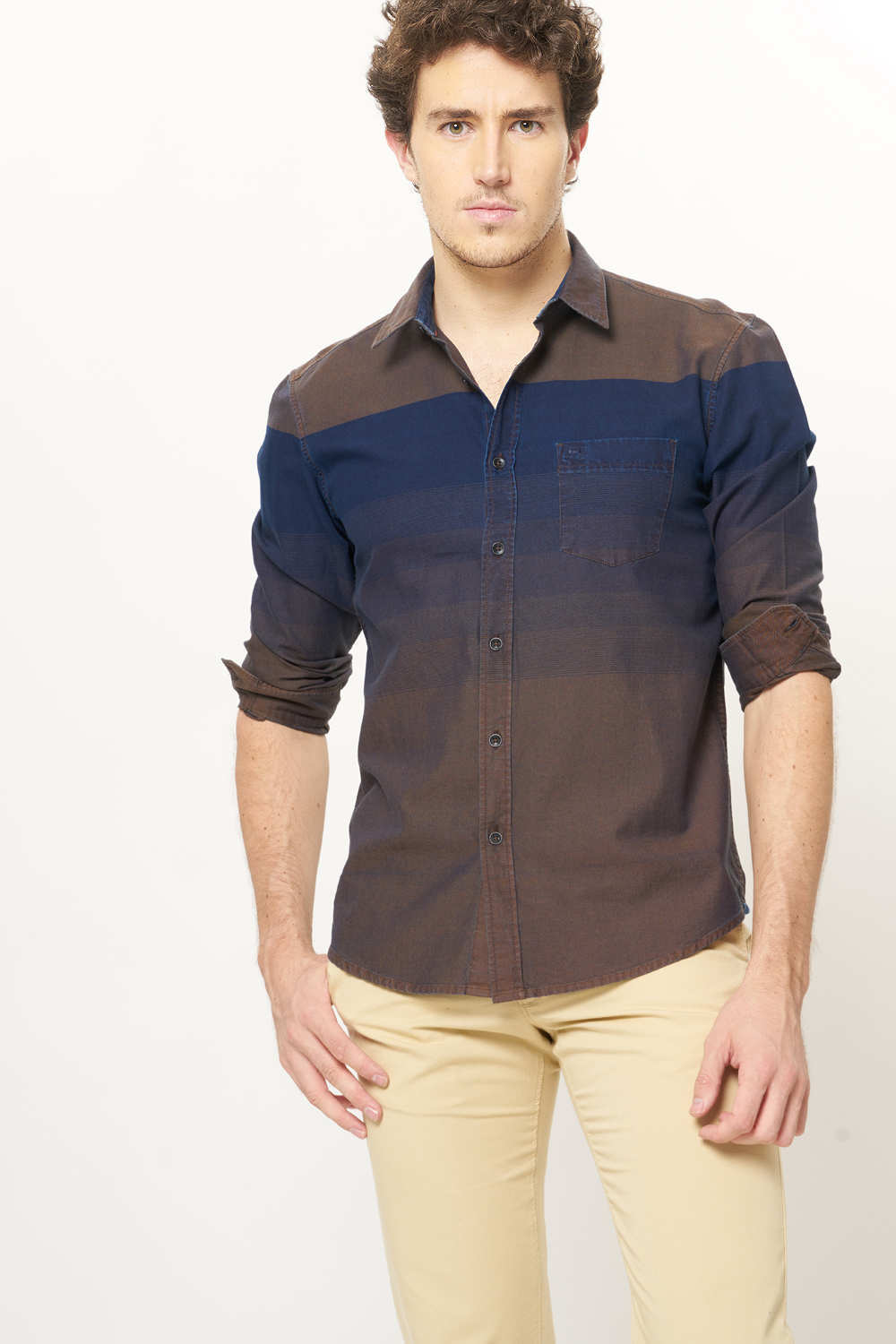 BASICS SLIM FIT WEFT STRIPE SHIRT