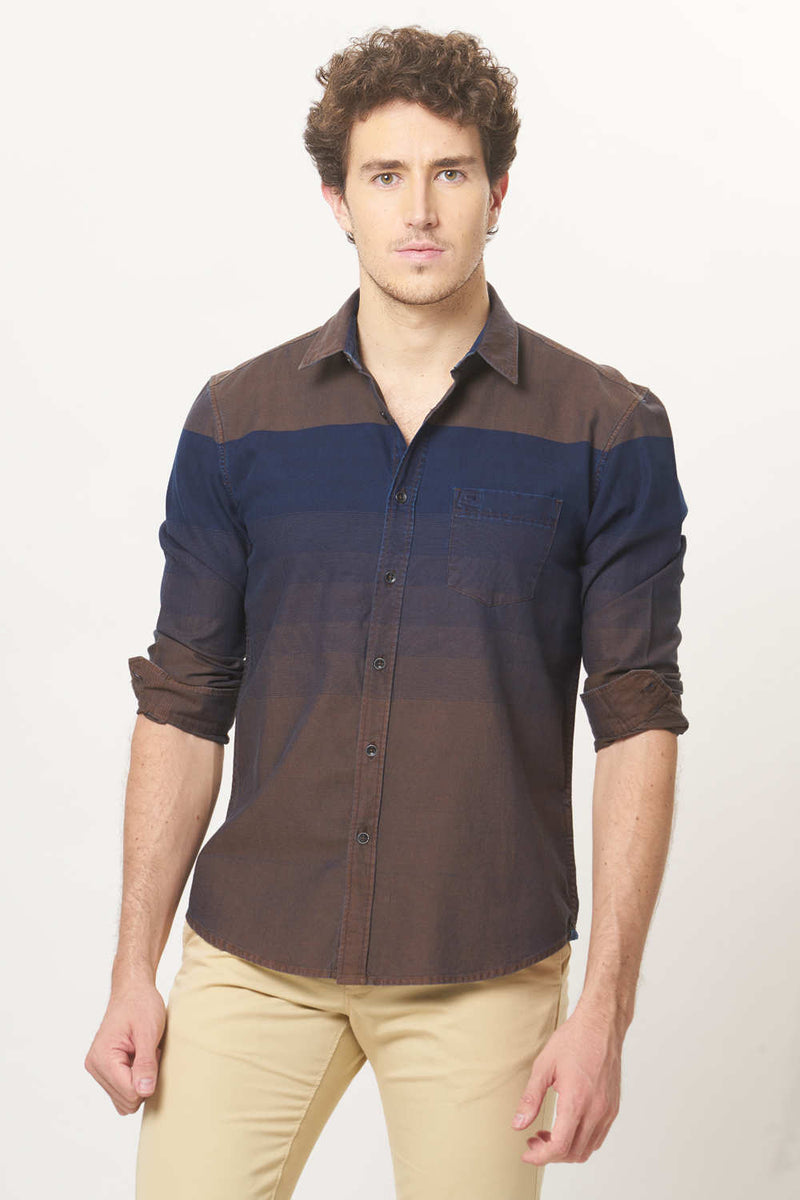 BASICS SLIM FIT WEFT STRIPE SHIRT