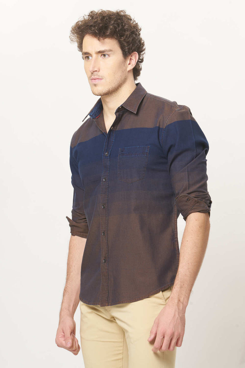 BASICS SLIM FIT WEFT STRIPE SHIRT