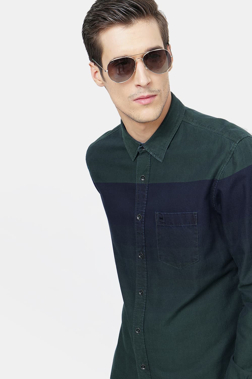 BASICS SLIM FIT WEFT STRIPE SHIRT