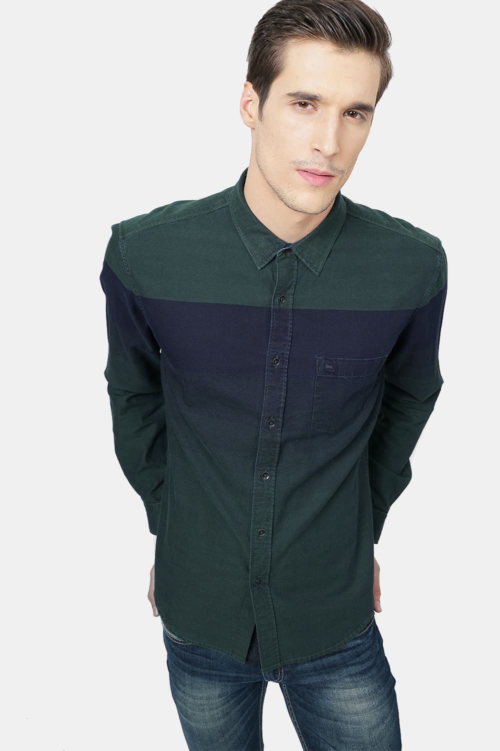 BASICS SLIM FIT WEFT STRIPE SHIRT