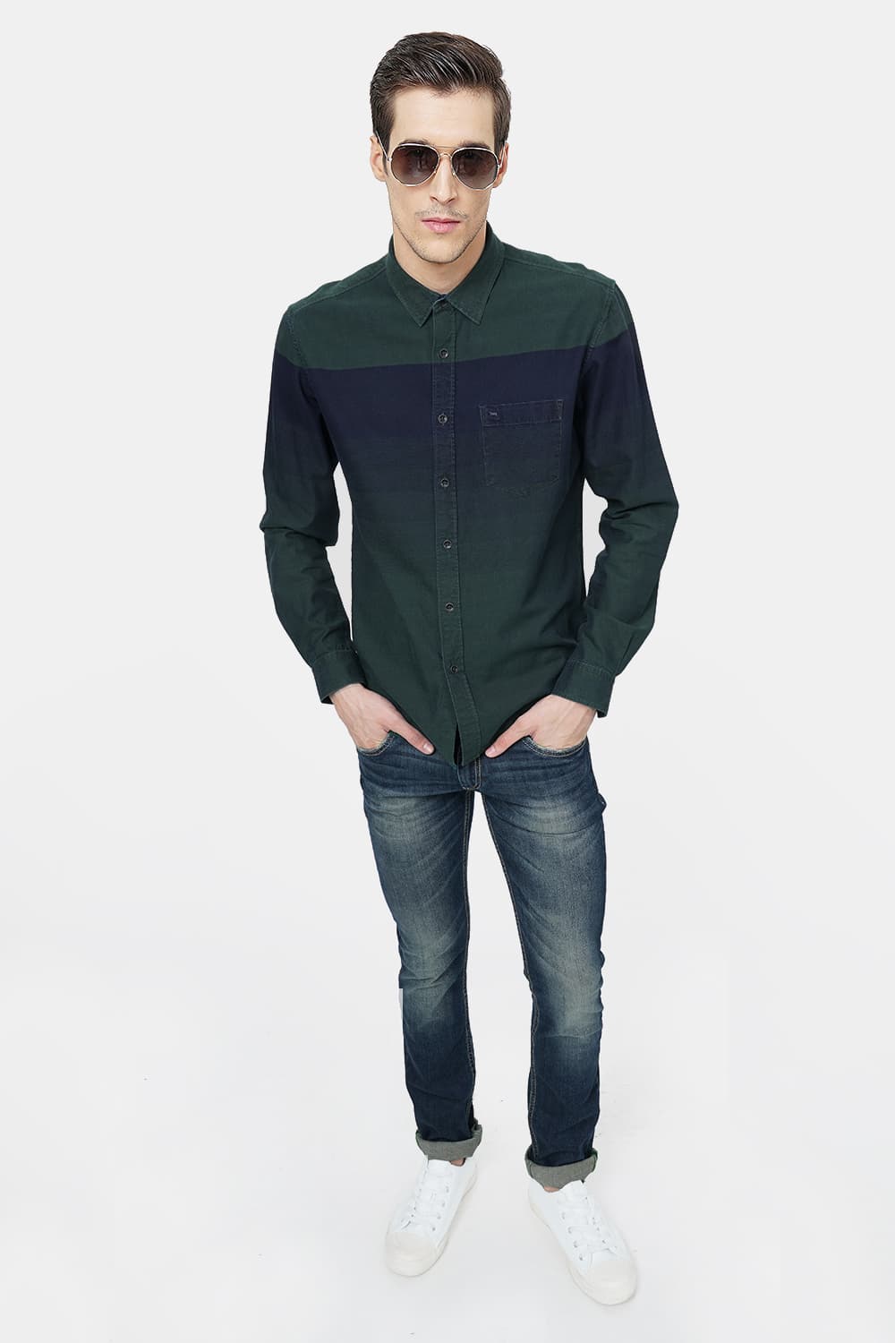 BASICS SLIM FIT WEFT STRIPE SHIRT