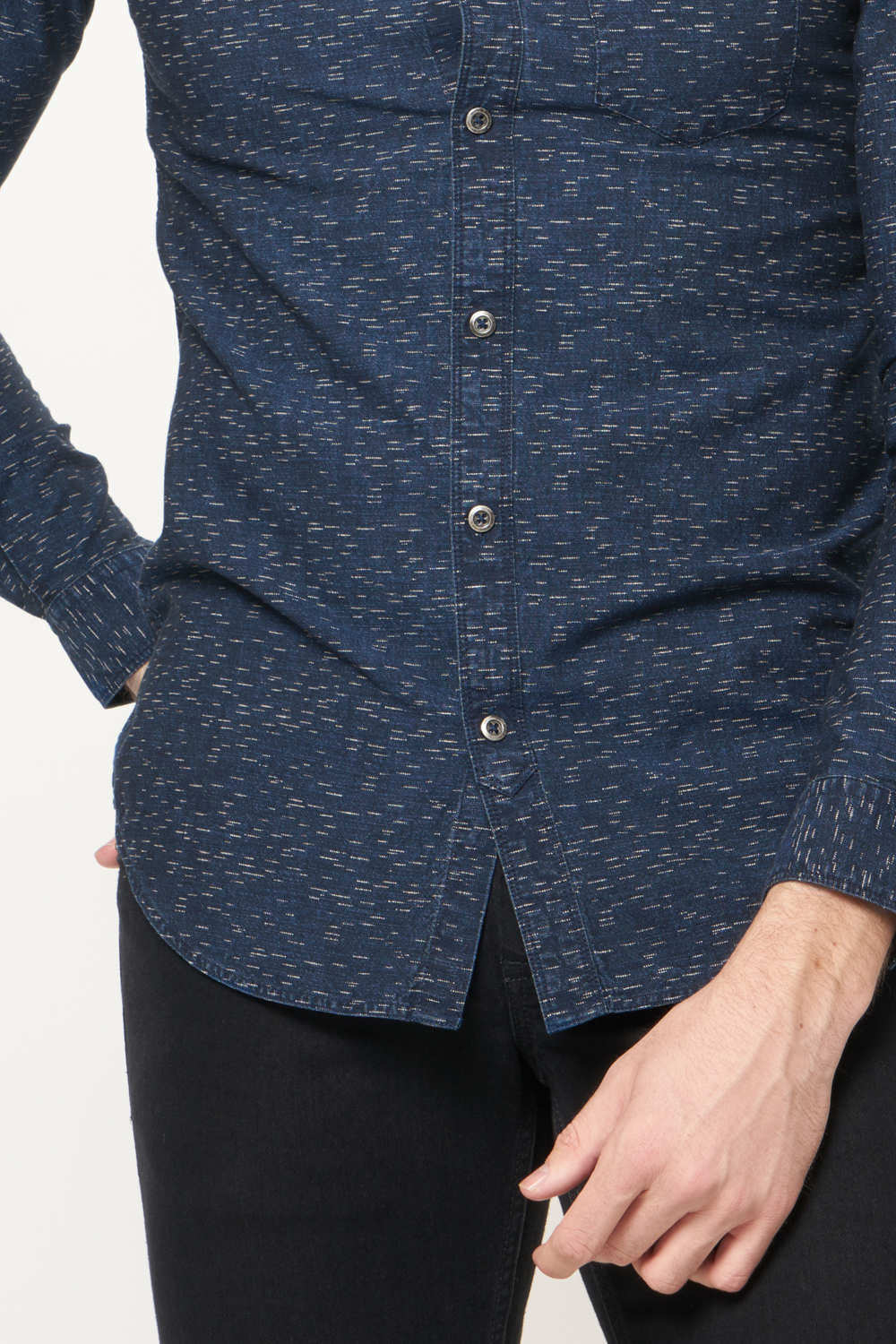 BASICS SLIM FIT PRINTED INDIGO SHIRT