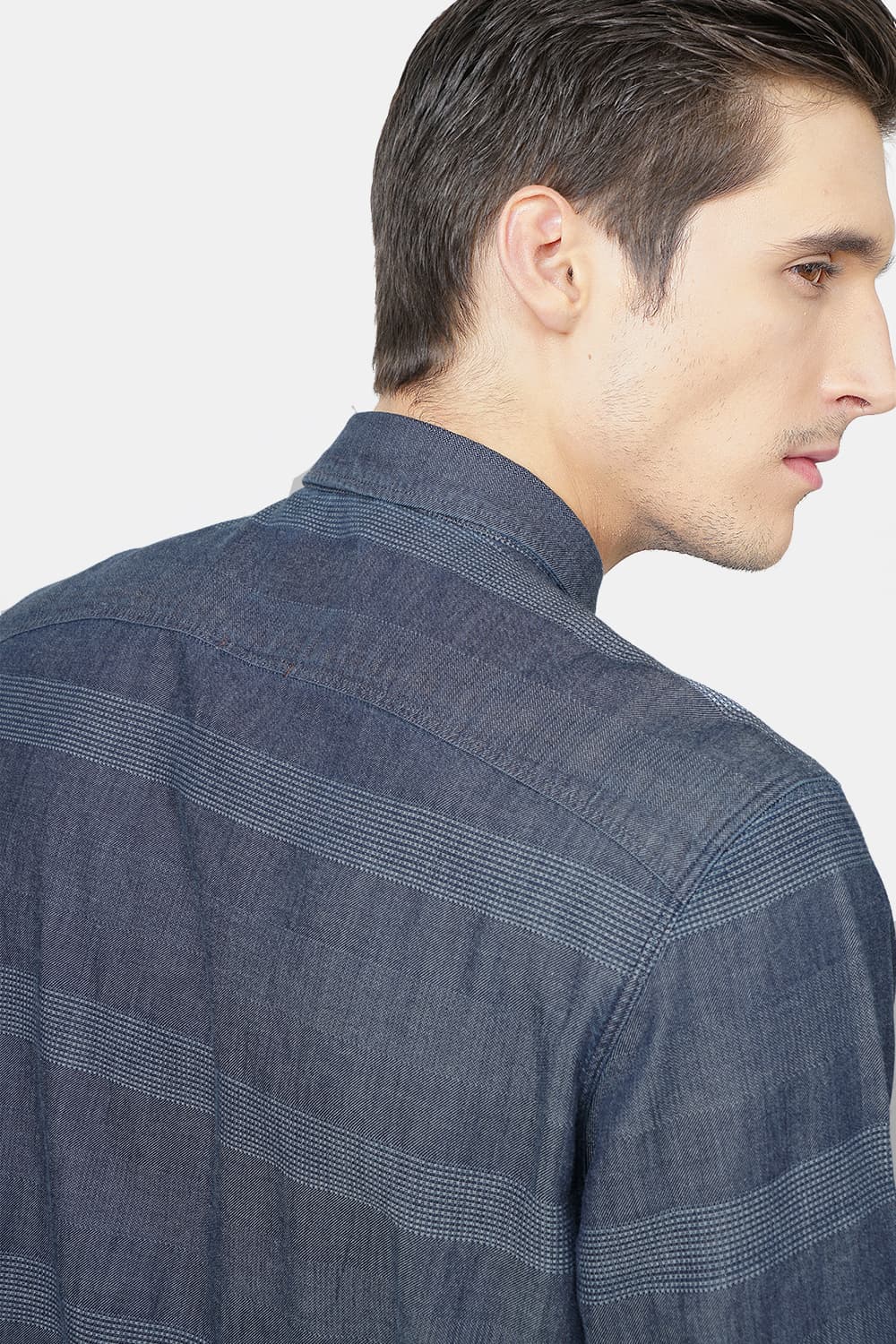 BASICS SLIM FIT WEFT STRIPES SHIRT