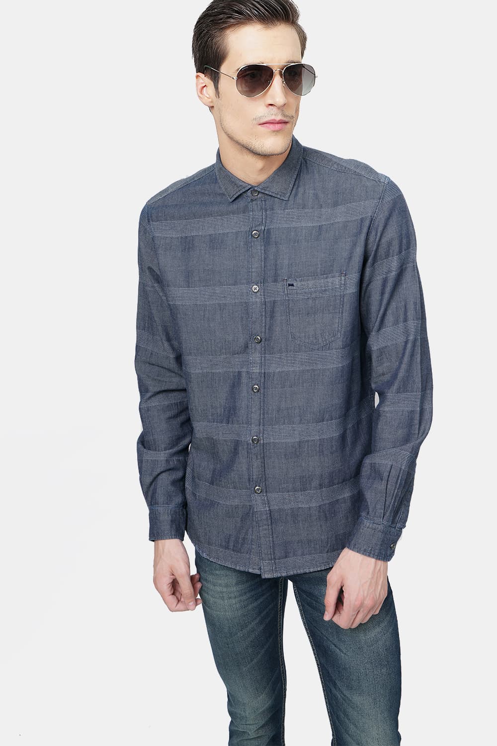 BASICS SLIM FIT WEFT STRIPES SHIRT