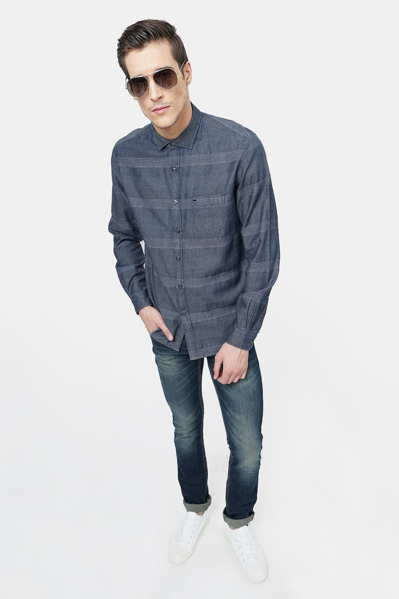 BASICS SLIM FIT WEFT STRIPES SHIRT