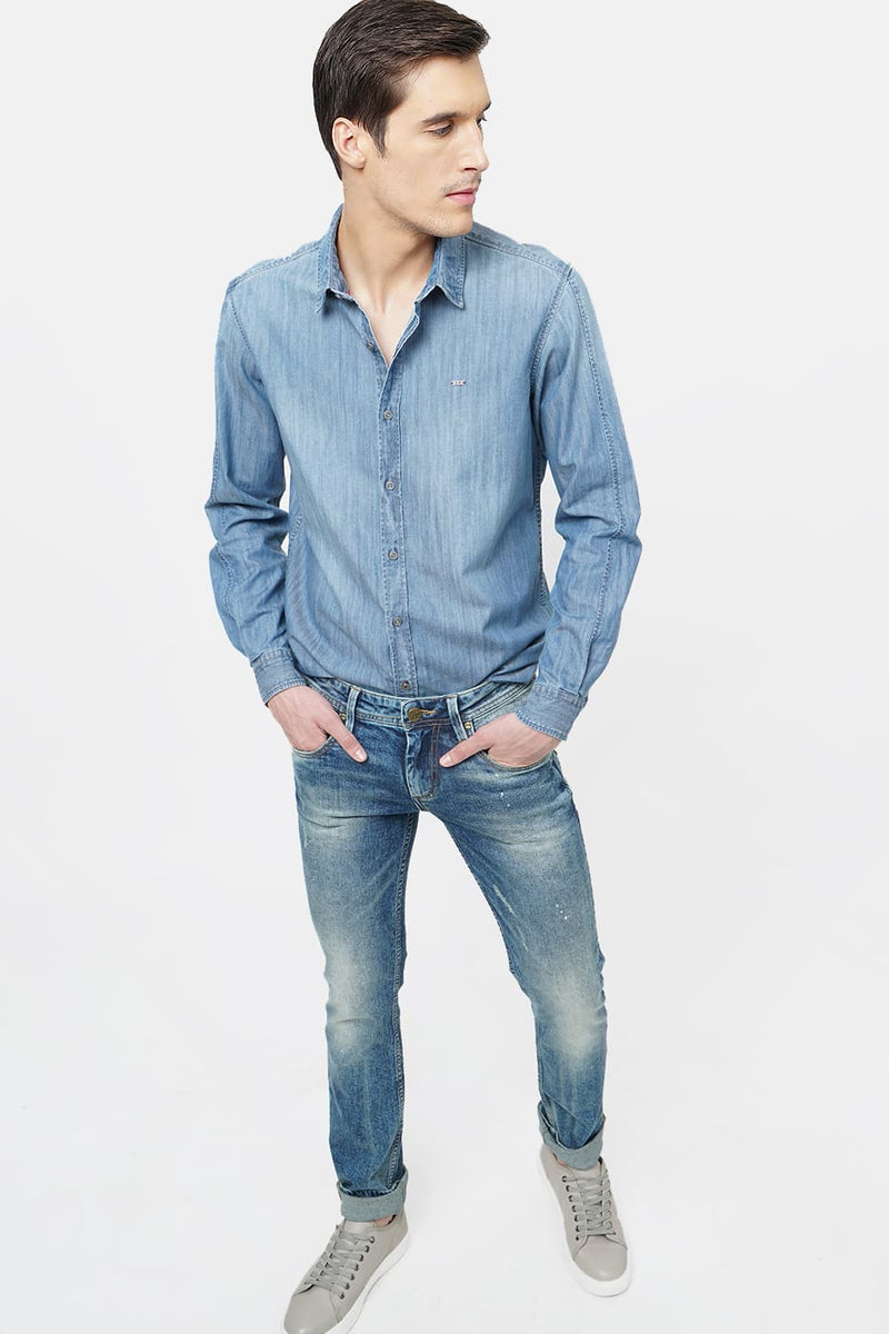 BASICS SLIM FIT INDIGO SHIRT