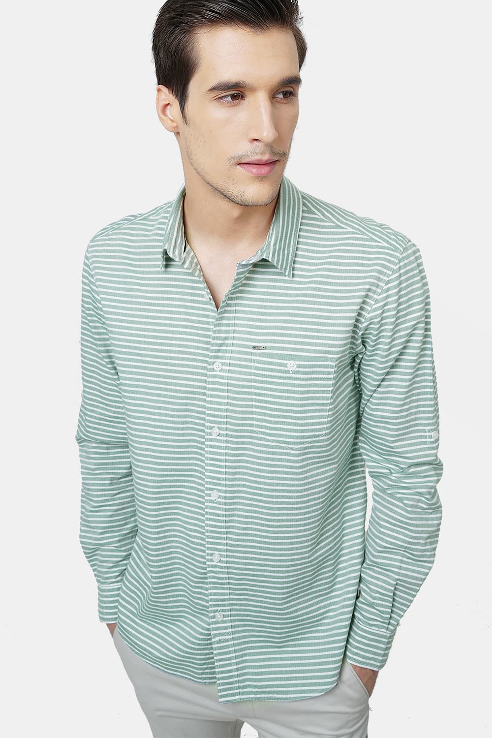 BASICS SLIM FIT WEFT STRIPES SHIRT