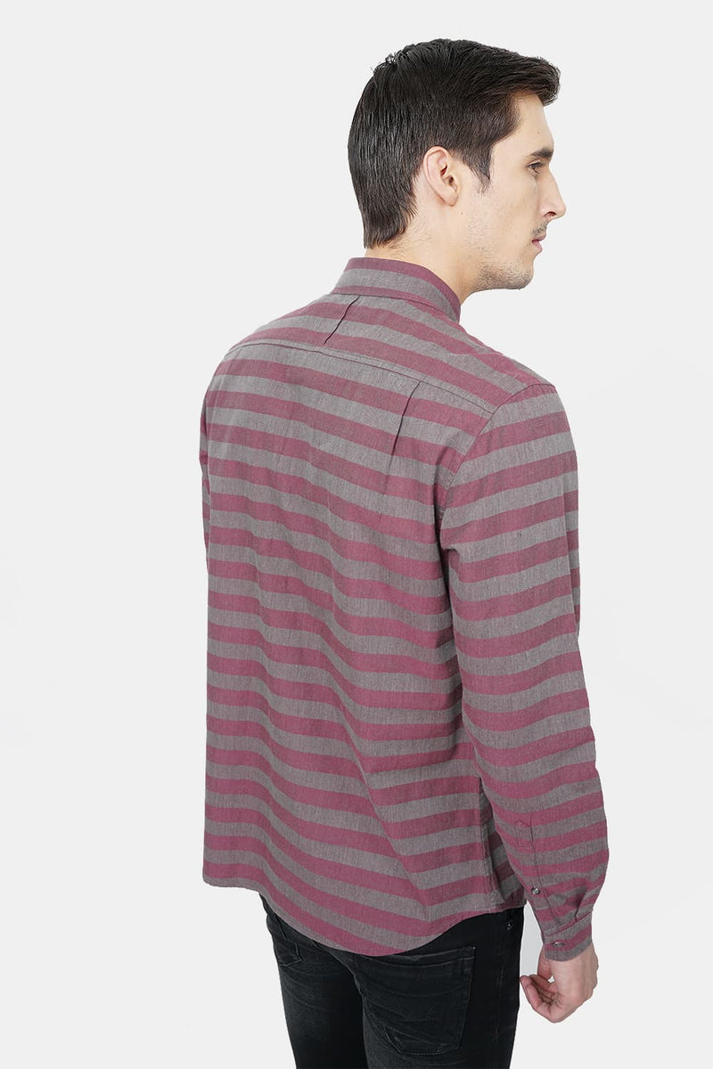 BASICS SLIM FIT WEFT STRIPES SHIRT