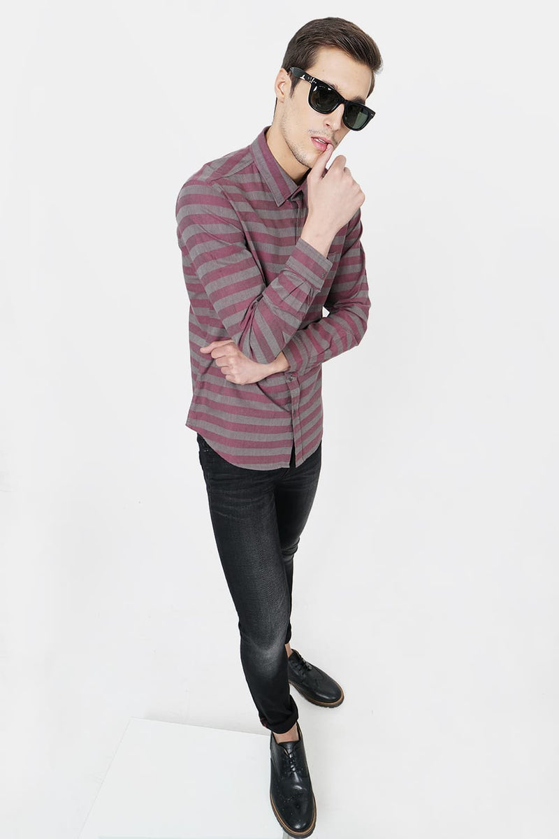 BASICS SLIM FIT WEFT STRIPES SHIRT