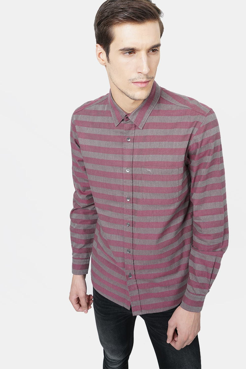 BASICS SLIM FIT WEFT STRIPES SHIRT