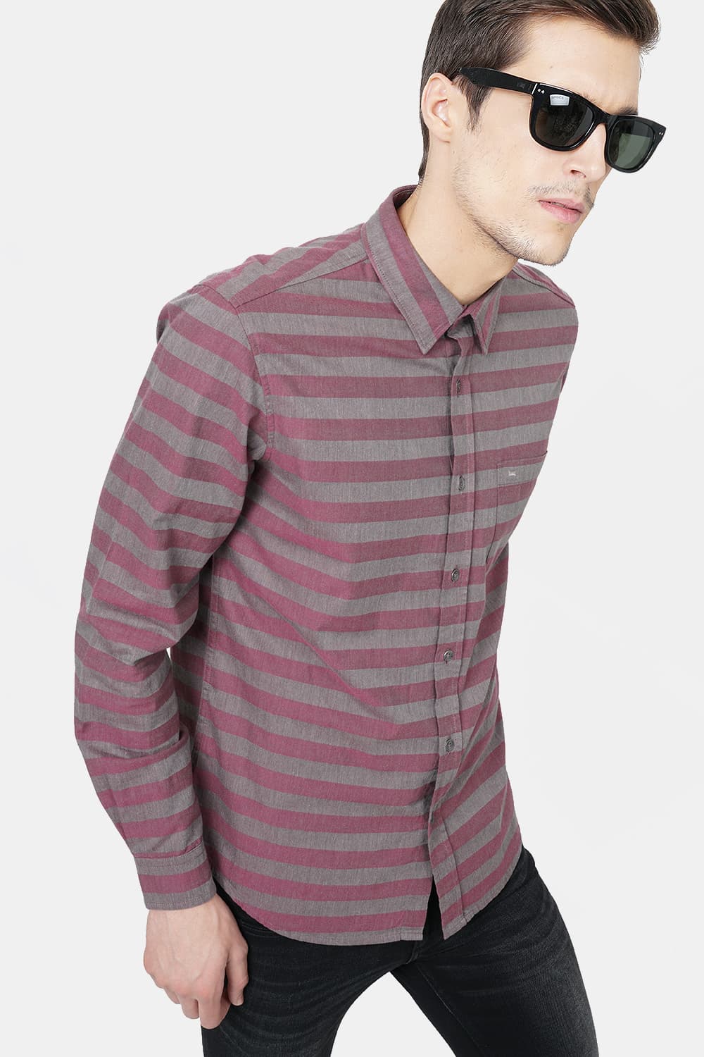 BASICS SLIM FIT WEFT STRIPES SHIRT