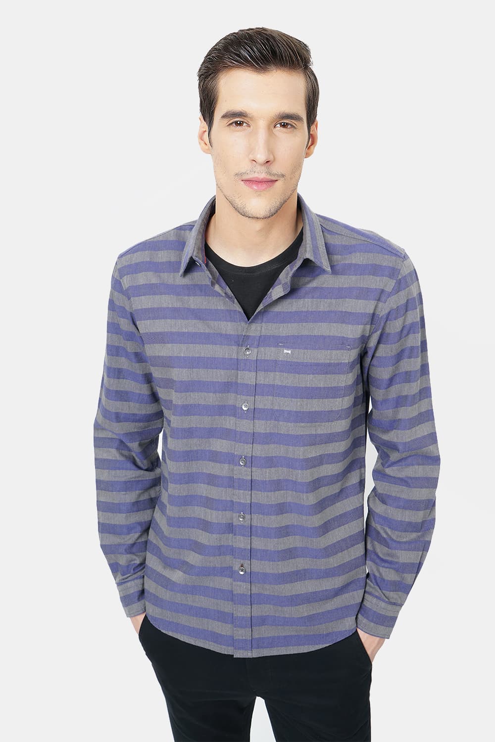 BASICS SLIM FIT WEFT STRIPES SHIRT