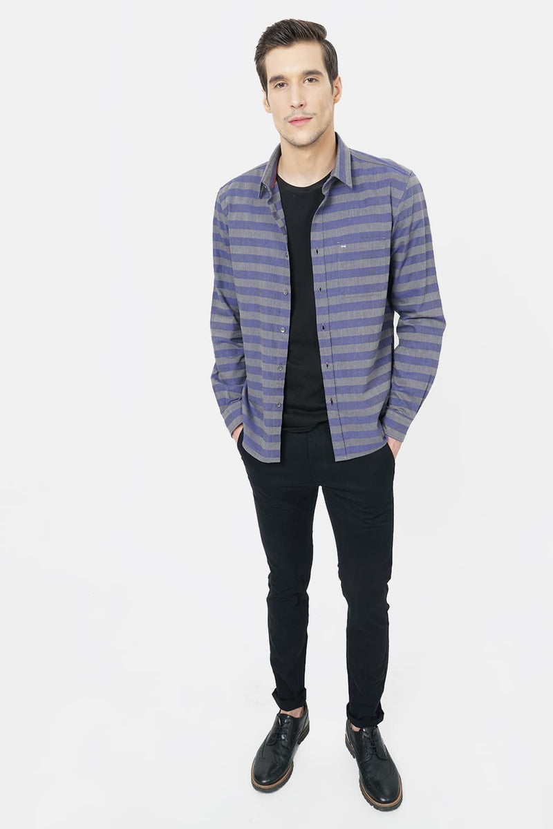 BASICS SLIM FIT WEFT STRIPES SHIRT