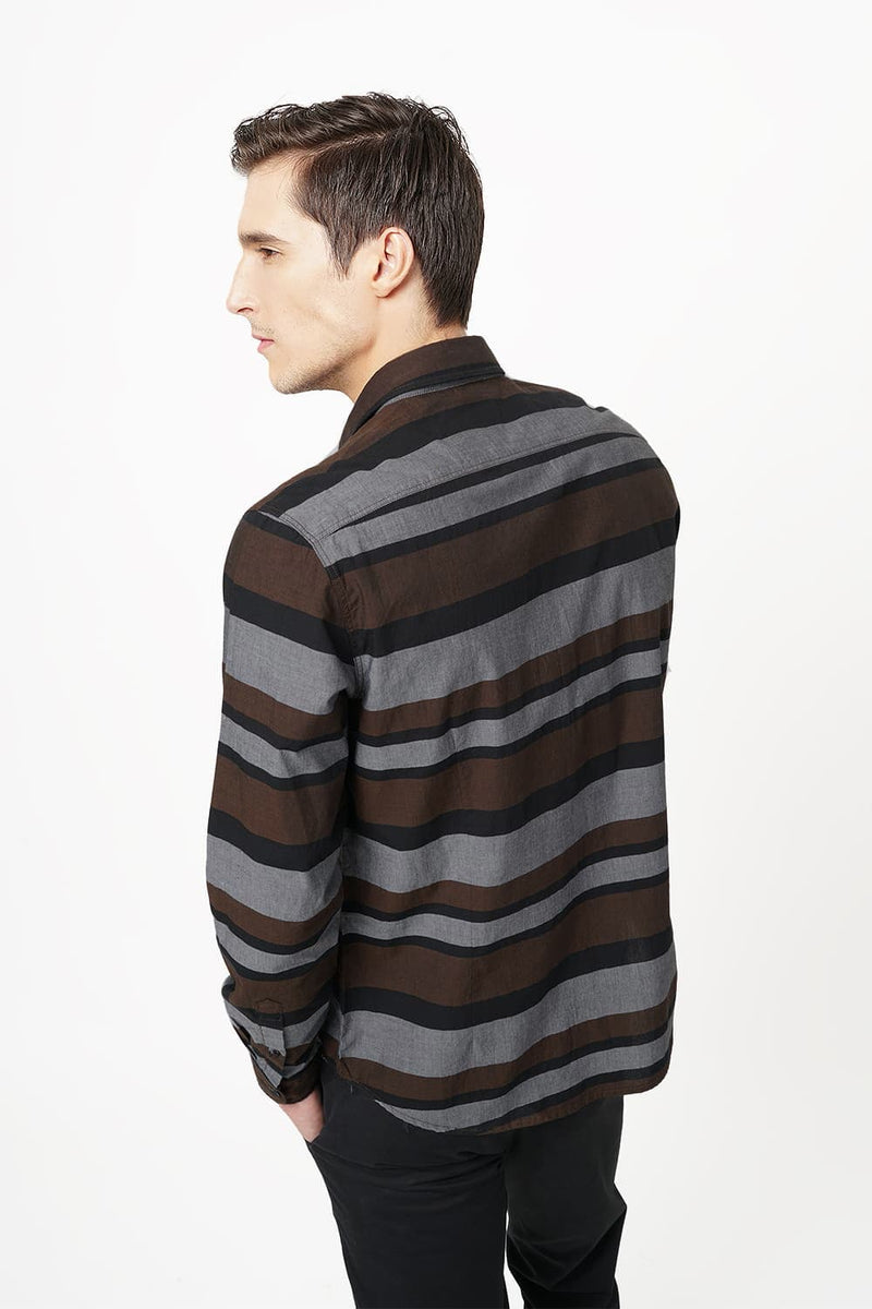 BASICS SLIM FIT WEFT STRIPES SHIRT